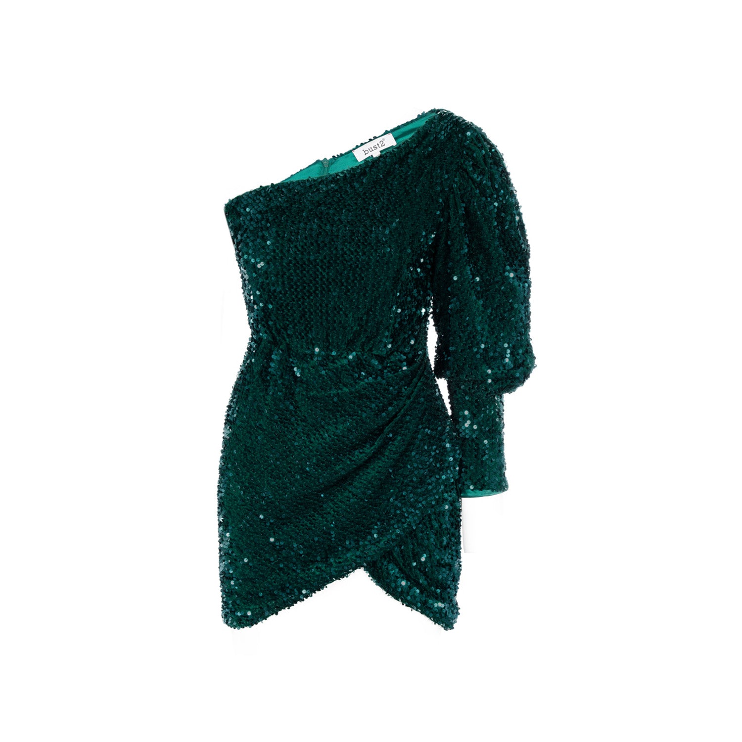 One Shoulder Emerald Sequin Dress bust2 One Shoulder Emerald Sequin Dress bust2